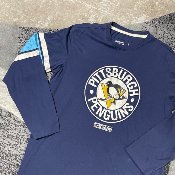Pittsburgh Penguins CCM Shirt Men Large Navy Blue Long Sleeve NHL Hockey Distres - Picture 6 of 12